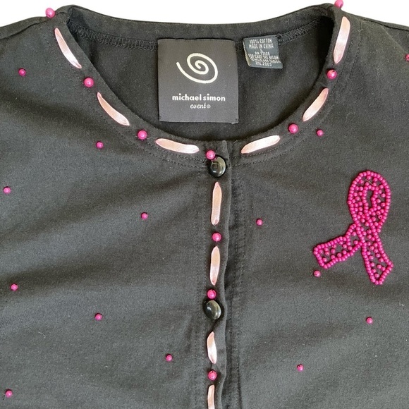 Michael Simon Event Breast Cancer Awareness Women's Black Cardigan Pink Ribbon L - Picture 10 of 16